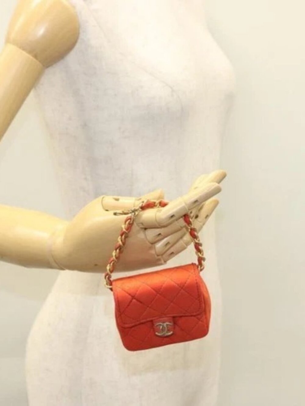 CHANEL Mini Mini Matelasse Charm Lamb Skin Orange CC Auth BD1634 - Picture 13 of 15